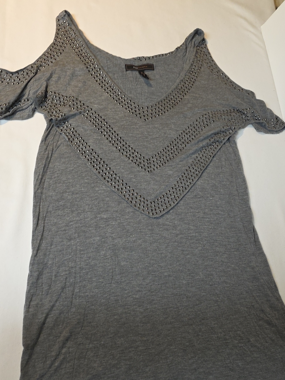 BCBGMAXAZRIA Grey With Rhinestones Peak A Boo Sleeves